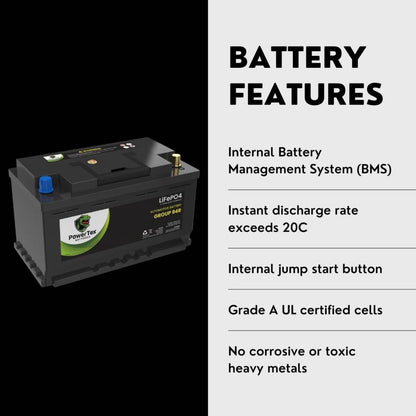 PowerTex 2009 Dodge Challenger Car Battery BCI Group 94R / H7 Lithium LiFePO4 Automotive Battery - PTLG94R-787