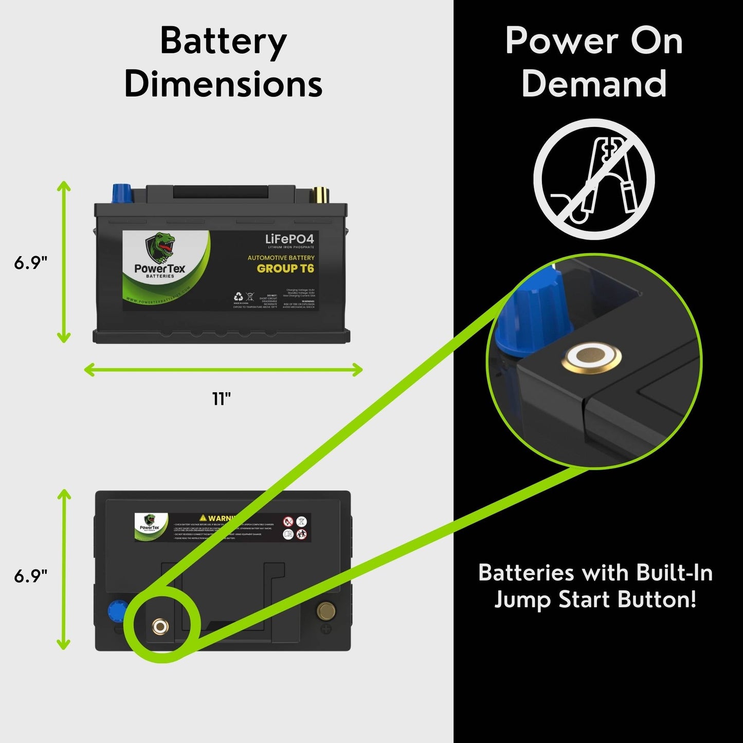 PowerTex Batteries BCI Group T6 / L2 Lithium LiFePO4 Automotive Battery - PTLGT6