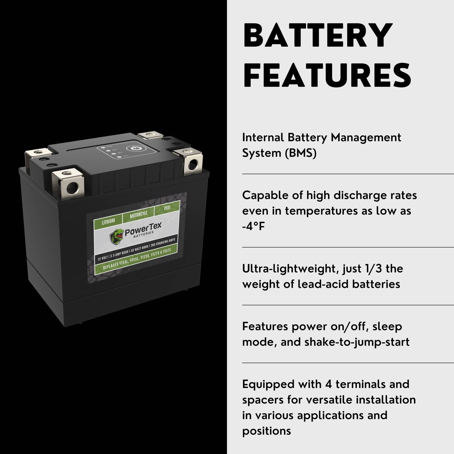 PowerTex Batteries YTX7L-BS LiFePO4 Lithium Iron Phosphate Motorcycle Battery