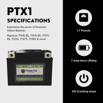 PowerTex Batteries YTX7L-BS LiFePO4 Lithium Iron Phosphate Motorcycle Battery