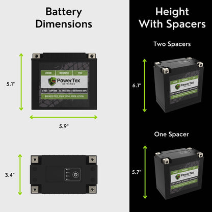 PowerTex Batteries YTX16-BS-1 LiFePO4 Lithium Iron Phosphate Motorcycle Battery