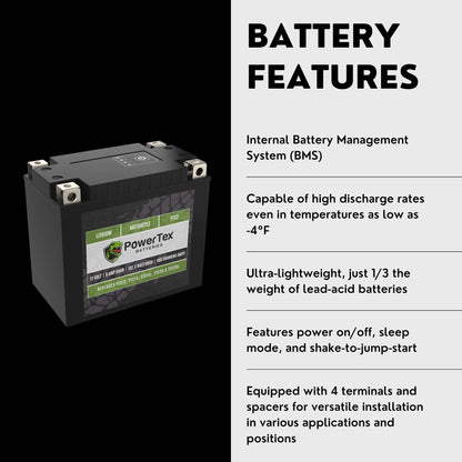 PowerTex Batteries YTX16-BS LiFePO4 Lithium Iron Phosphate Motorcycle Battery