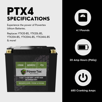 PowerTex Batteries YTX20-BS LiFePO4 Lithium Iron Phosphate Motorcycle Battery