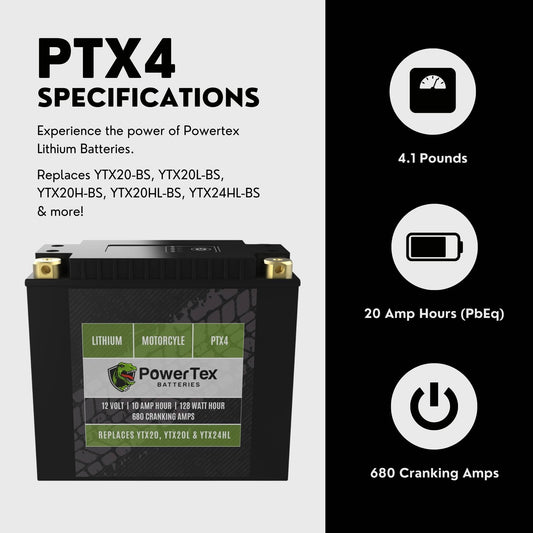 PowerTex Batteries YTX20-BS LiFePO4 Lithium Iron Phosphate Motorcycle Battery