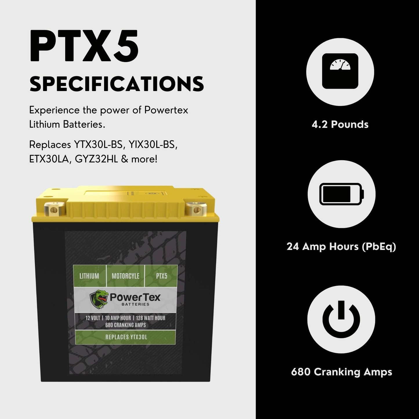 PowerTex 1993 BMW K75RT ABS Lithium Battery Replacement YTX30L-BS LiFePO4 For Motorcyle - PTX30L-12