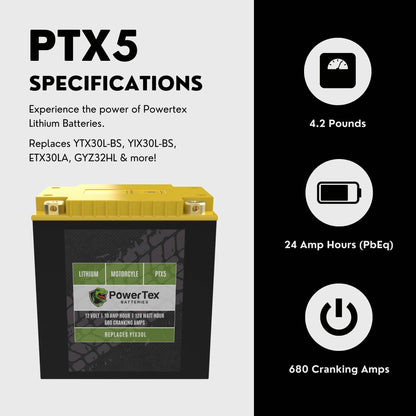 PowerTex 1993 BMW K75RT ABS Lithium Battery Replacement YTX30L-BS LiFePO4 For Motorcyle - PTX30L-12
