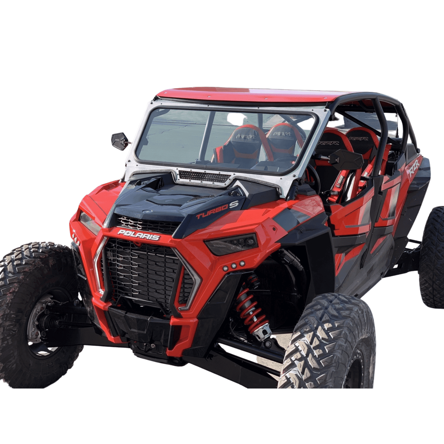 Moto Armor Polaris RZR XP 1000 & XP Turbo Full Glass Windshield for Vent Racing Roll Cage (2014+) - MA-VR1K-WS-GLS-BLK-B-N