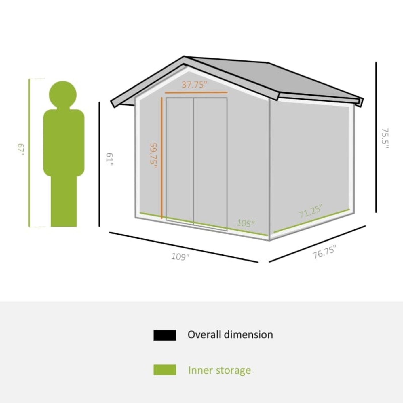 Outsunny 9' x 6.5' x 6.5' Outdoor Backyard Garden Tool Shed - 845-031YL