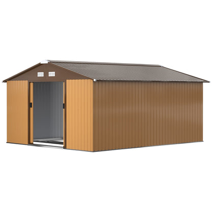 Outsunny EverBase 11' x 13' Outdoor Storage Shed with Double Lockable Door & Air Vents, Yellow - 845-031V01YL