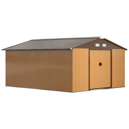 Outsunny EverBase 11' x 13' Outdoor Storage Shed with Double Lockable Door & Air Vents, Yellow - 845-031V01YL