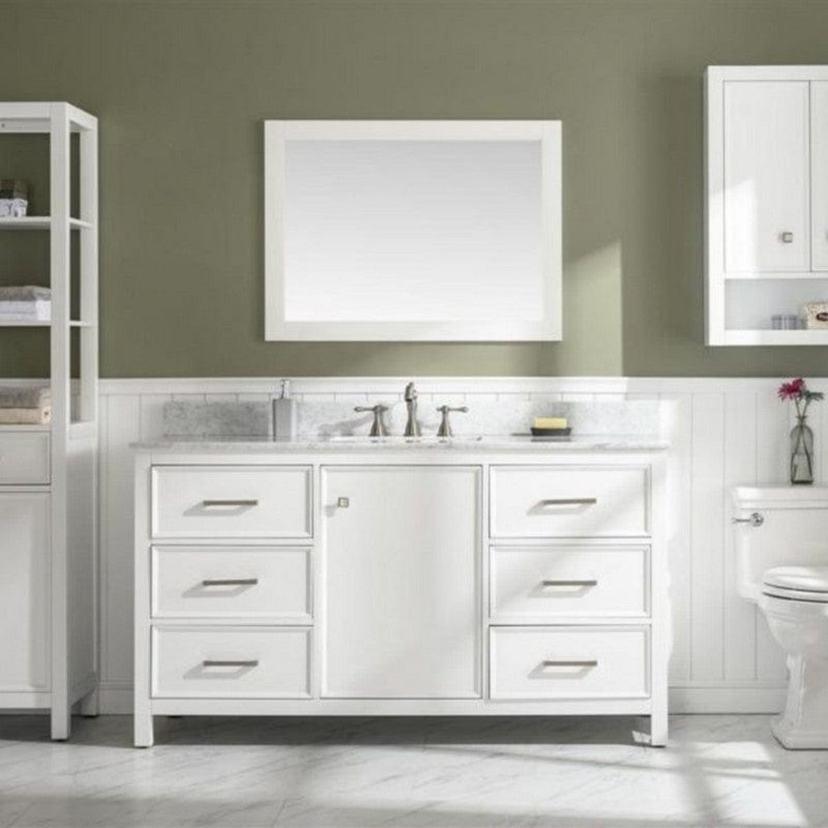 Legion Furniture WLF2254-W 54 Inch White Finish Double Sink Vanity Cabinet with Carrara White Top