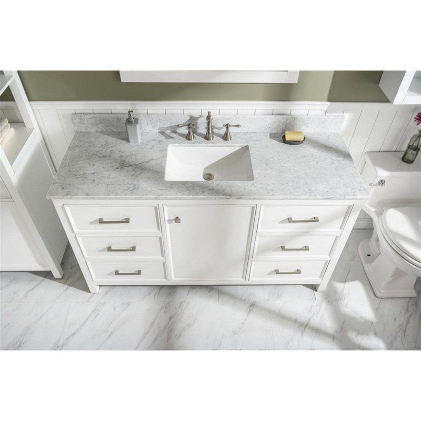 Legion Furniture WLF2260S-W 60 Inch White Finish Single Sink Vanity Cabinet with Carrara White Top