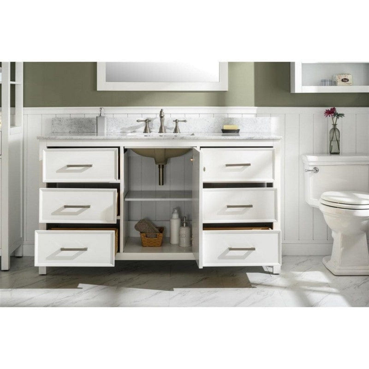 Legion Furniture WLF2260S-W 60 Inch White Finish Single Sink Vanity Cabinet with Carrara White Top