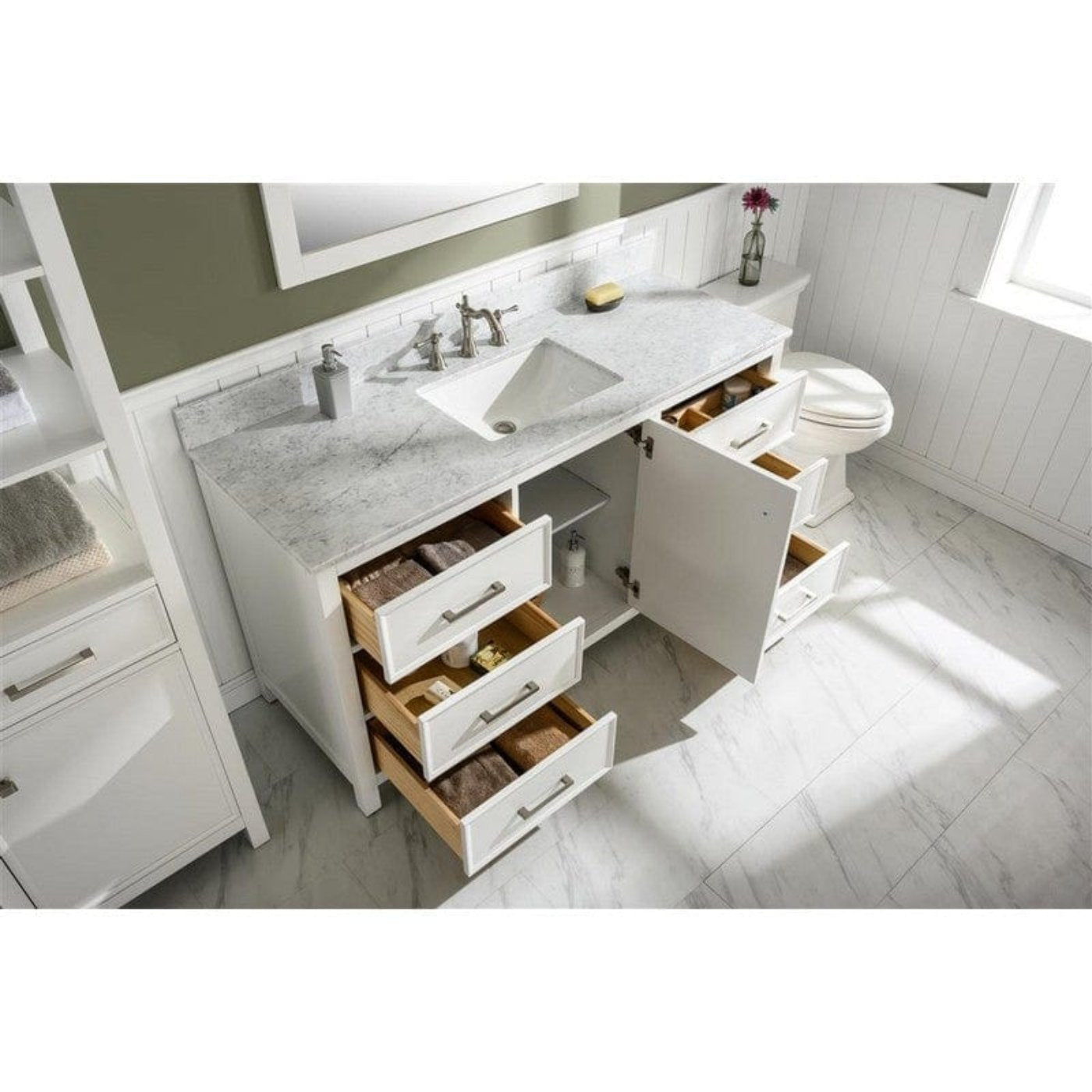 Legion Furniture WLF2260S-W 60 Inch White Finish Single Sink Vanity Cabinet with Carrara White Top