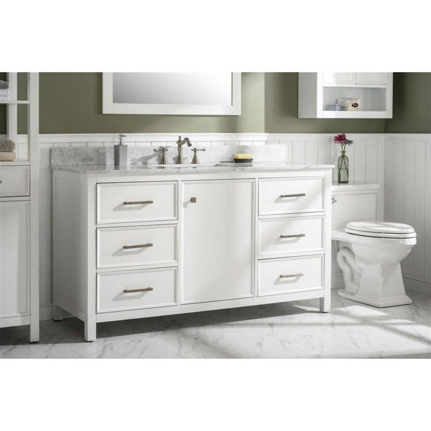 Legion Furniture WLF2154-W 54 Inch White Finish Double Sink Vanity Cabinet with Carrara White Top