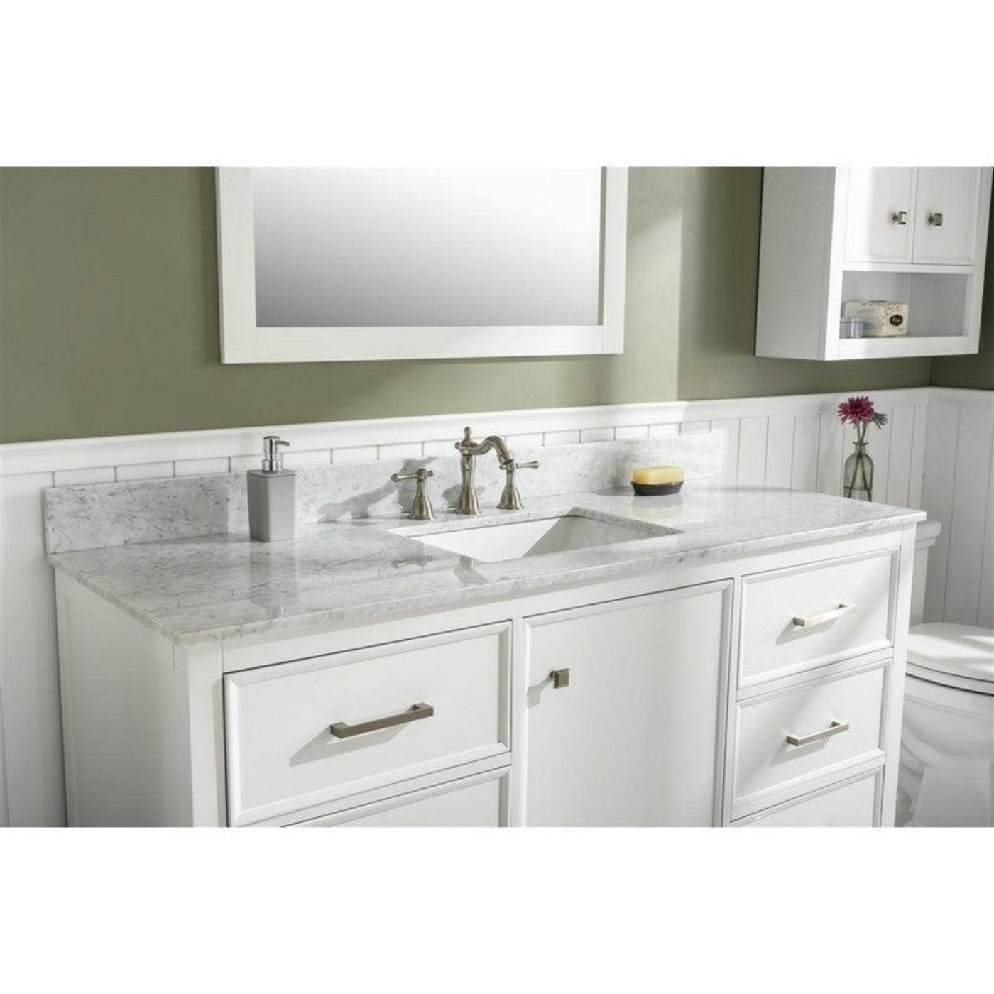 Legion Furniture WLF2154-W 54 Inch White Finish Double Sink Vanity Cabinet with Carrara White Top