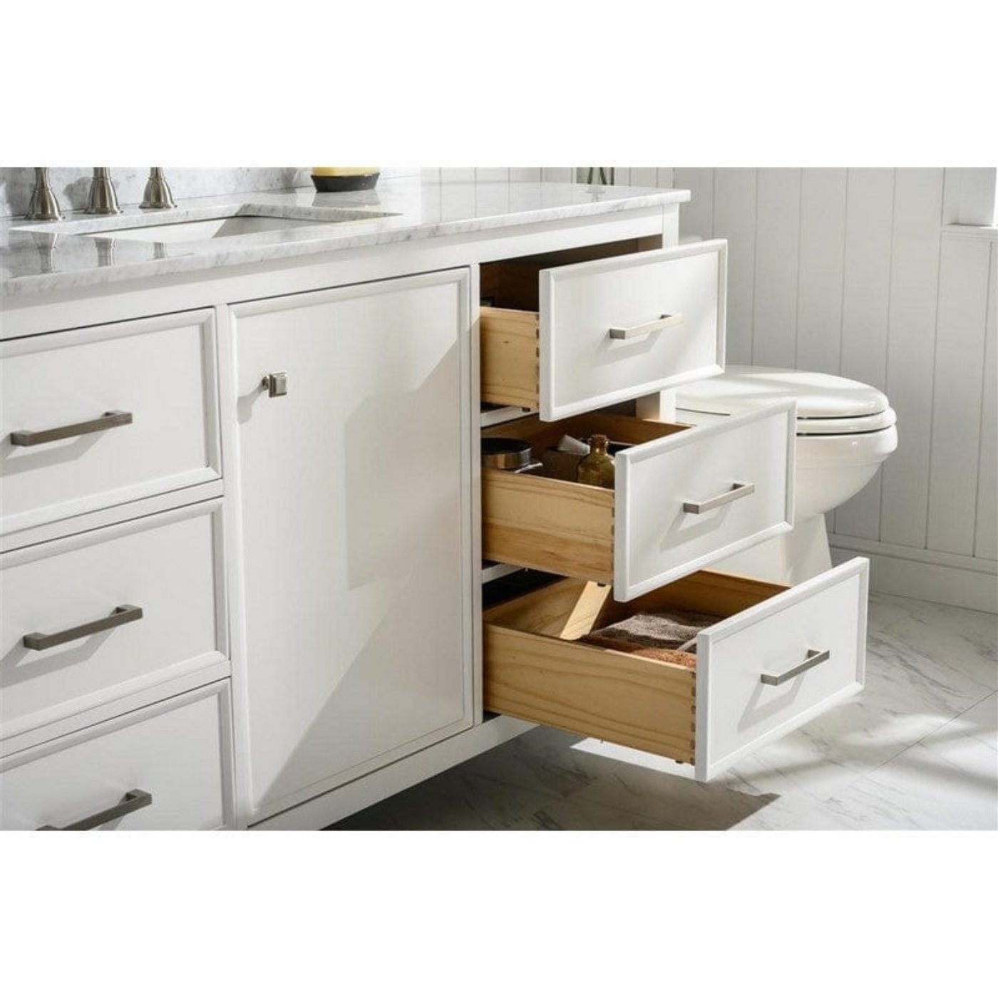 Legion Furniture WLF2154-W 54 Inch White Finish Double Sink Vanity Cabinet with Carrara White Top