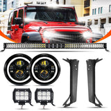 Auxbeam 7" LED Halo Headlights + 52" LED Light Bar Set for Jeep Wrangler TJ - GP00007758
