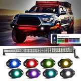 Auxbeam New 52 Inch V-PRO Series Curved RGBW Color Changing Off Road Led Light Bar & RGB LED Rock Light Set Combo - GP00009693