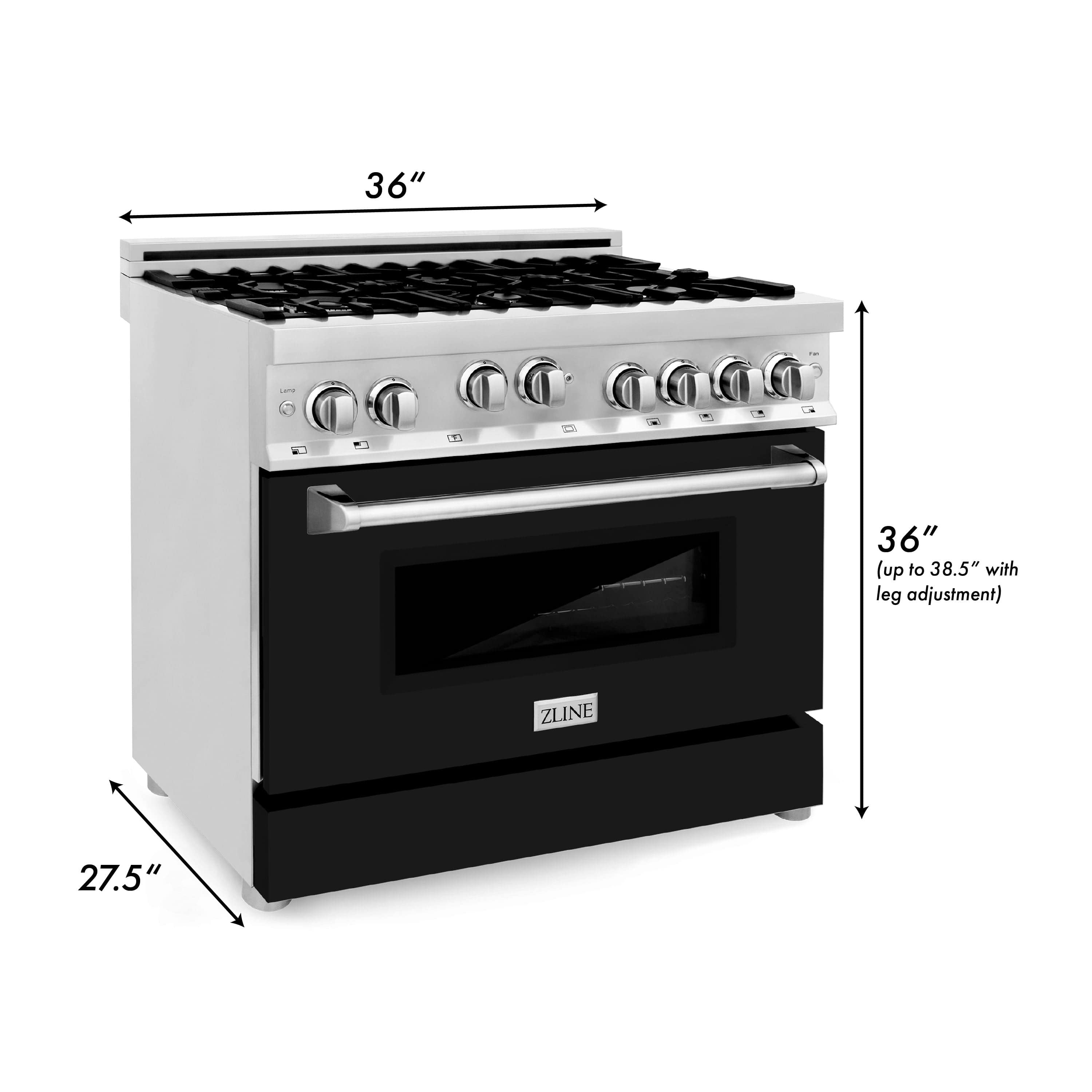 ZLINE 36 in. Professional 4.6 cu. ft. Gas Range in Stainless Steel - Black Matte, RG-BLM-36