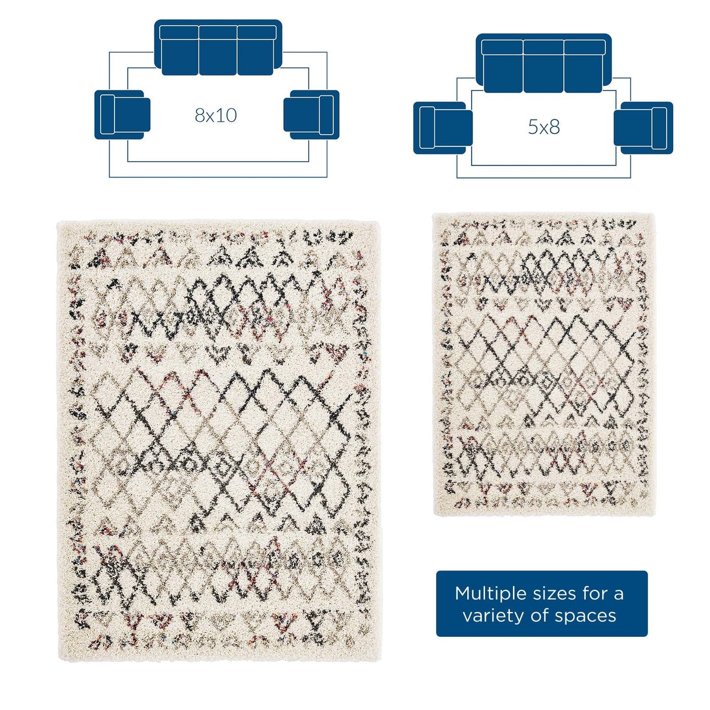 Modway furniture  Skadi Rainbow Diamond Shag Area Rug - R-1194A-810