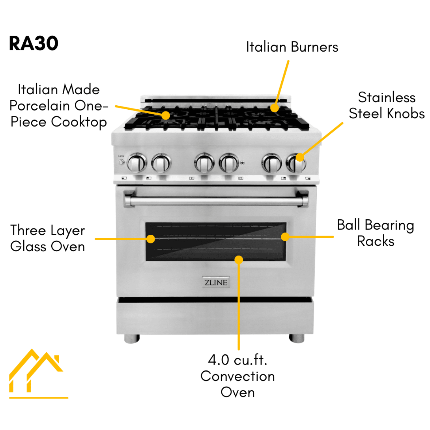 ZLINE Appliance Package 30 in. Dual Fuel Range & 30 in. Range Hood, 2KP-RARH30