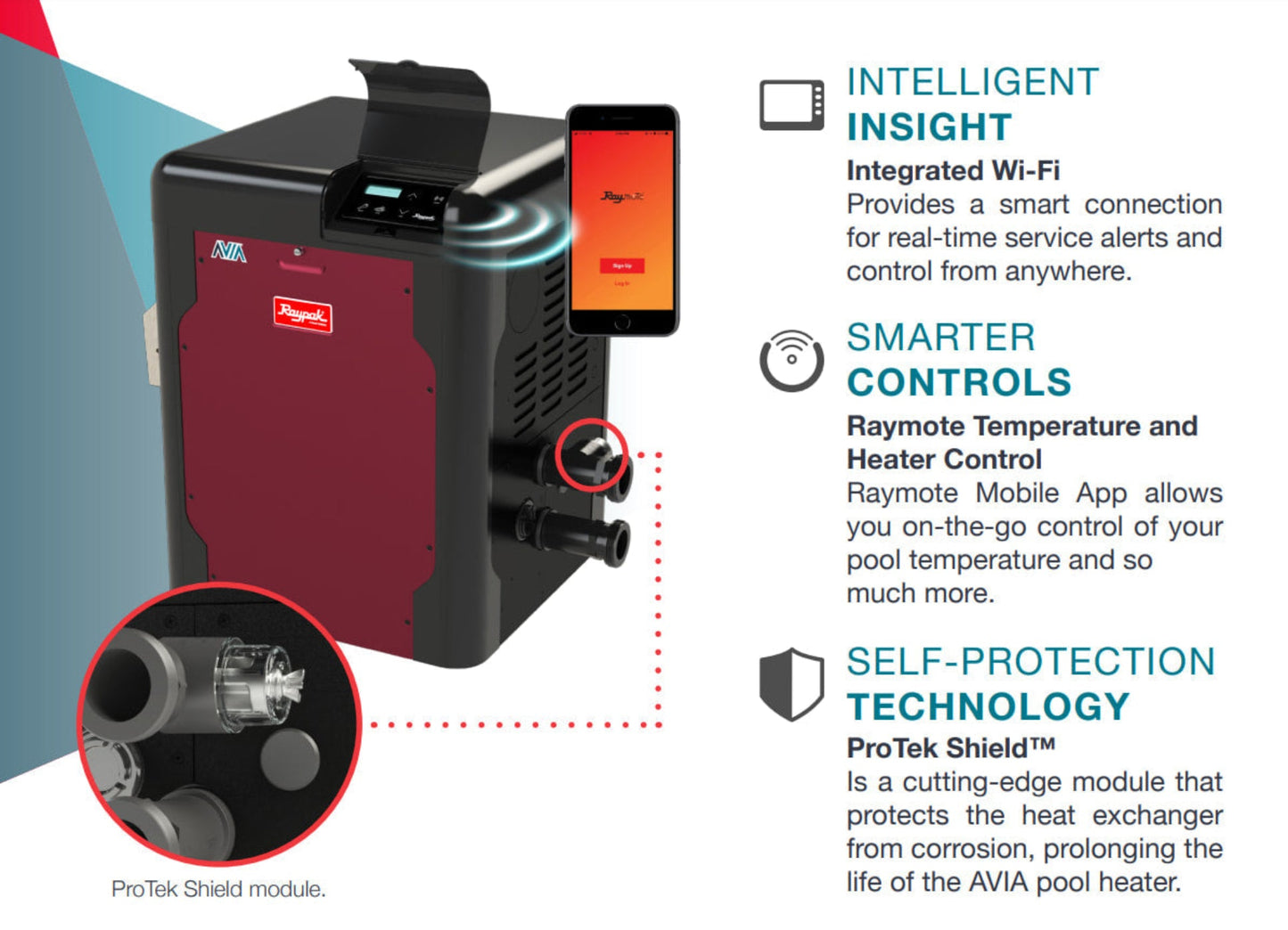 Raypak AVIA 264k Btu Digital Pool Heater - Copper - Natural Gas - WiFi Ready  -  018032