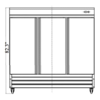 Serv-Ware RF3-HC 81” Stainless Steel Reach-In Refrigerator with 3 Solid Doors, 230v/1ph, 72 cu. ft. - RF3-HC