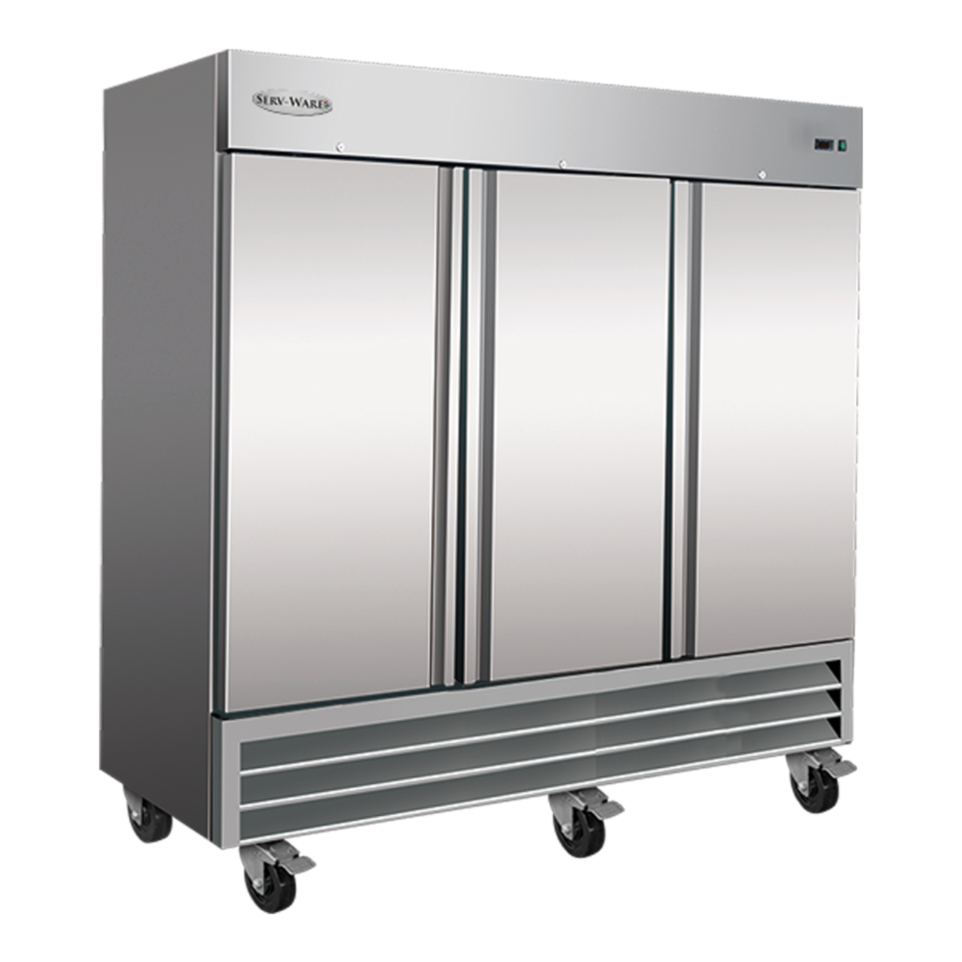 Serv-Ware RF3-HC 81” Stainless Steel Reach-In Refrigerator with 3 Solid Doors, 230v/1ph, 72 cu. ft. - RF3-HC