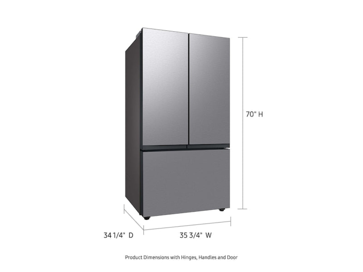 SAMSUNG Bespoke 36" 30 cu. ft. Standard Depth 3-Door French Door Smart Refrigerator in Stainless Steel with AutoFill Water Pitcher & Ice Maker - RF30BB6200QLAA