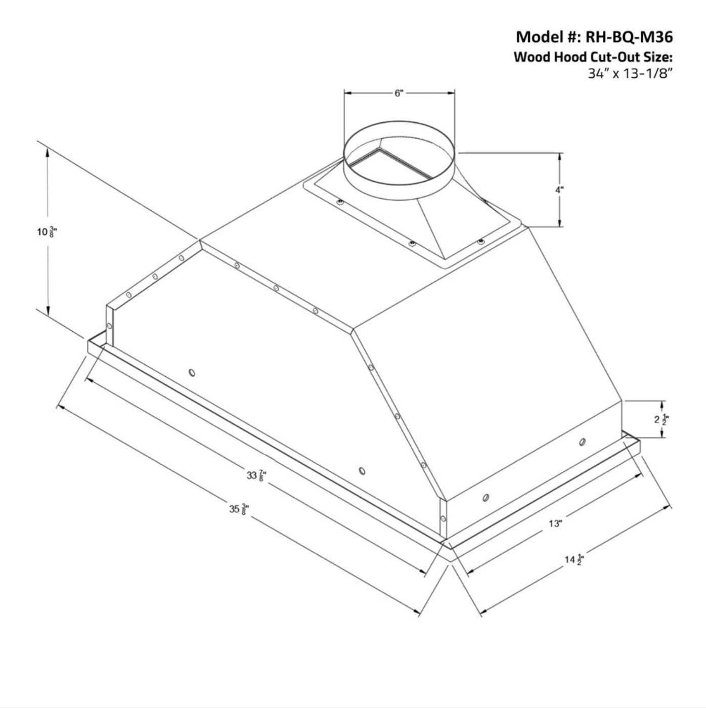 Awoco RH-BQ-M 14-1/2”D Built-in/Insert Stainless Steel Range Hood, 4-Speed, 650 CFM, LED Lights, Baffle Filters for Wood Hood - RH-BQ-M30