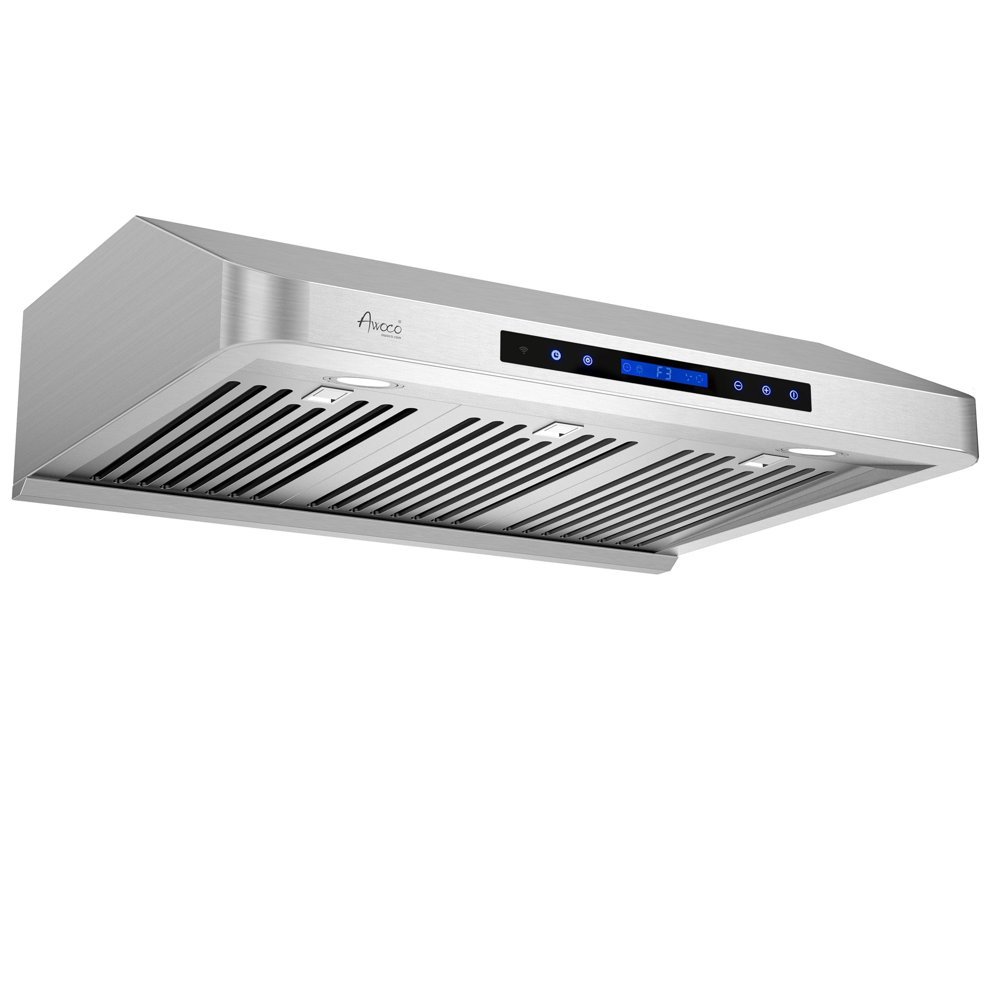 Awoco RH-S10-S Under Cabinet Supreme 7” High Stainless Steel Range Hood, 4 Speeds, 8” Round Top Vent, 1000CFM, with Remote Control - RH-S10-30S