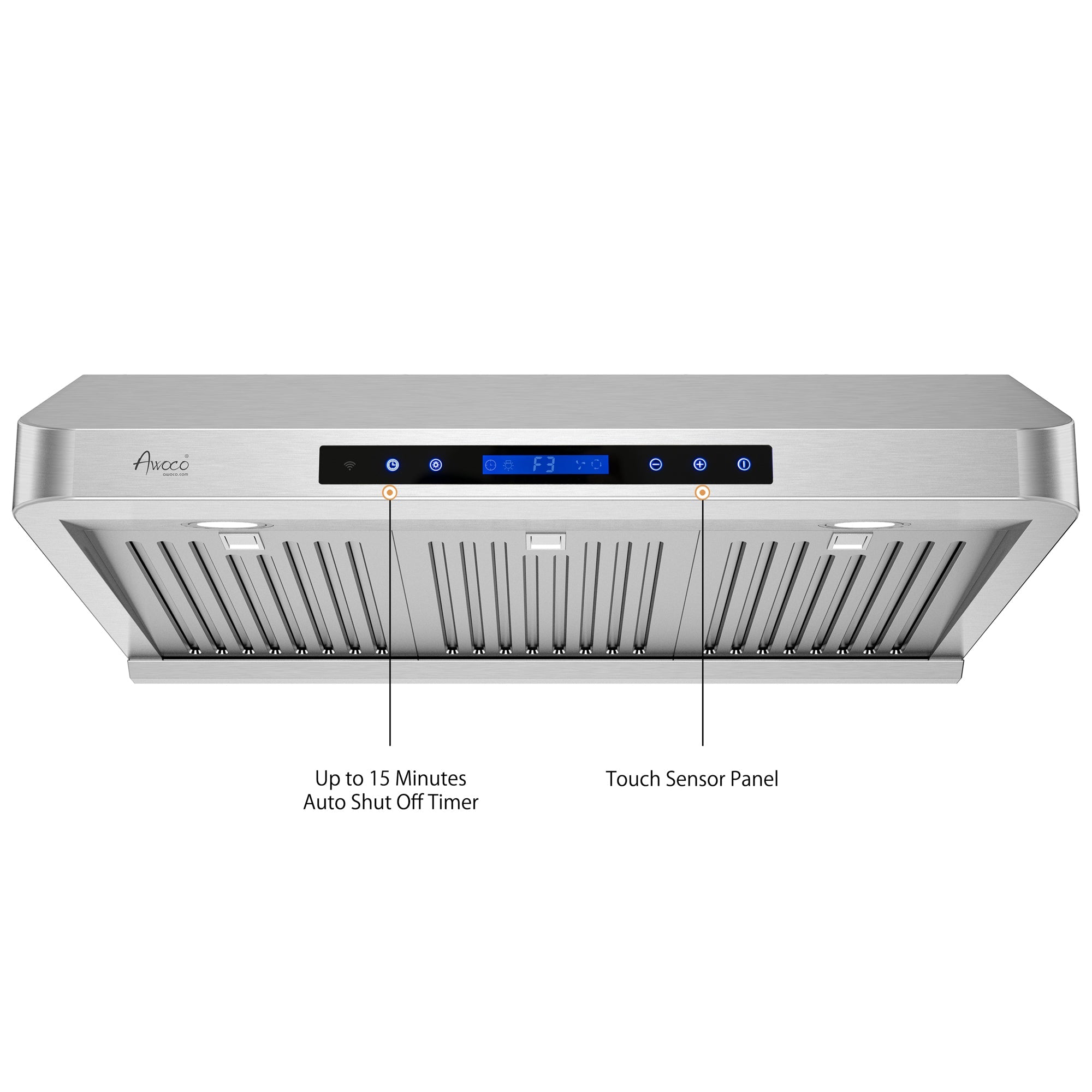 Awoco RH-S10-S Under Cabinet Supreme 7” High Stainless Steel Range Hood, 4 Speeds, 8” Round Top Vent, 1000CFM, with Remote Control - RH-S10-30S