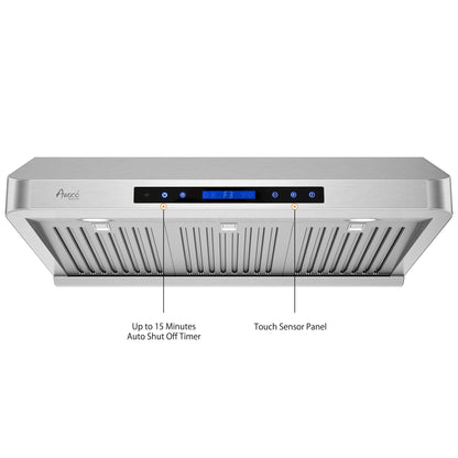 Awoco RH-S10-S Under Cabinet Supreme 7” High Stainless Steel Range Hood, 4 Speeds, 8” Round Top Vent, 1000CFM, with Remote Control - RH-S10-30S