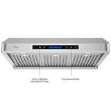 Awoco RH-S10-S Under Cabinet Supreme 7” High Stainless Steel Range Hood, 4 Speeds, 8” Round Top Vent, 1000CFM, with Remote Control - RH-S10-30S