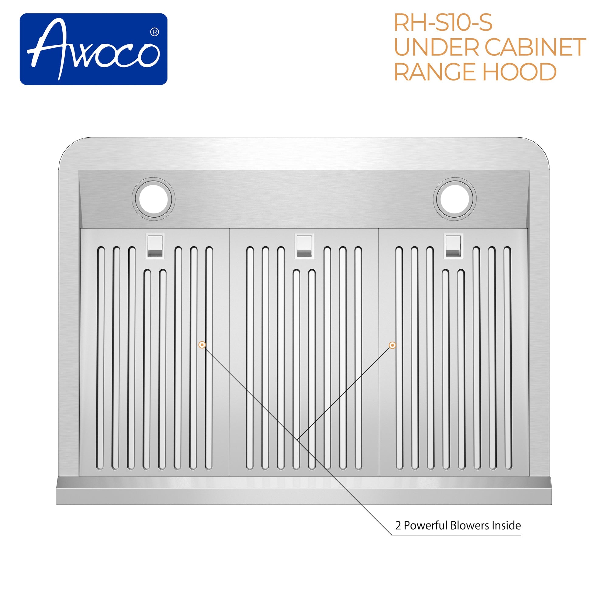 Awoco RH-S10-S Under Cabinet Supreme 7” High Stainless Steel Range Hood, 4 Speeds, 8” Round Top Vent, 1000CFM, with Remote Control - RH-S10-30S