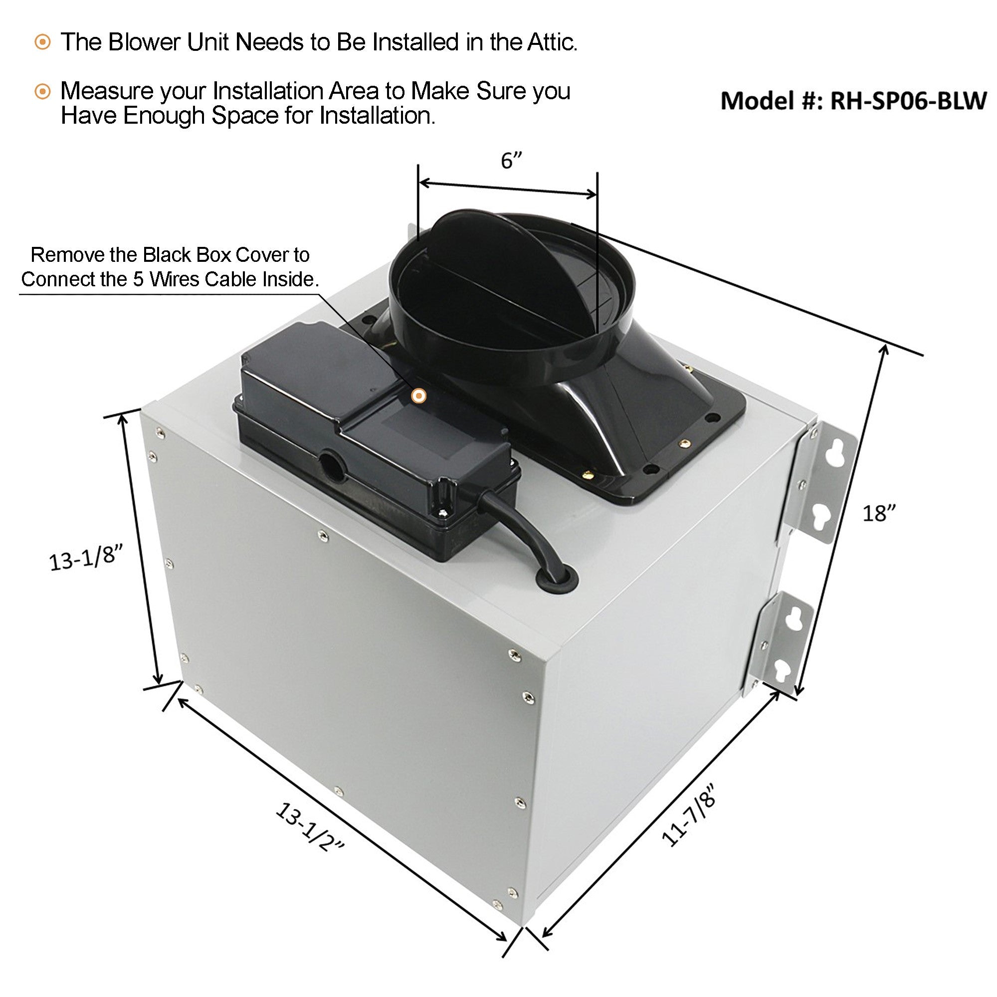 Awoco RH-SP06-RR Super Quiet Split Stainless Steel Range Hood, 4 Speeds, 800CFM, Rectangular Rear Vent with LED Lights - RH-SP06-RR30