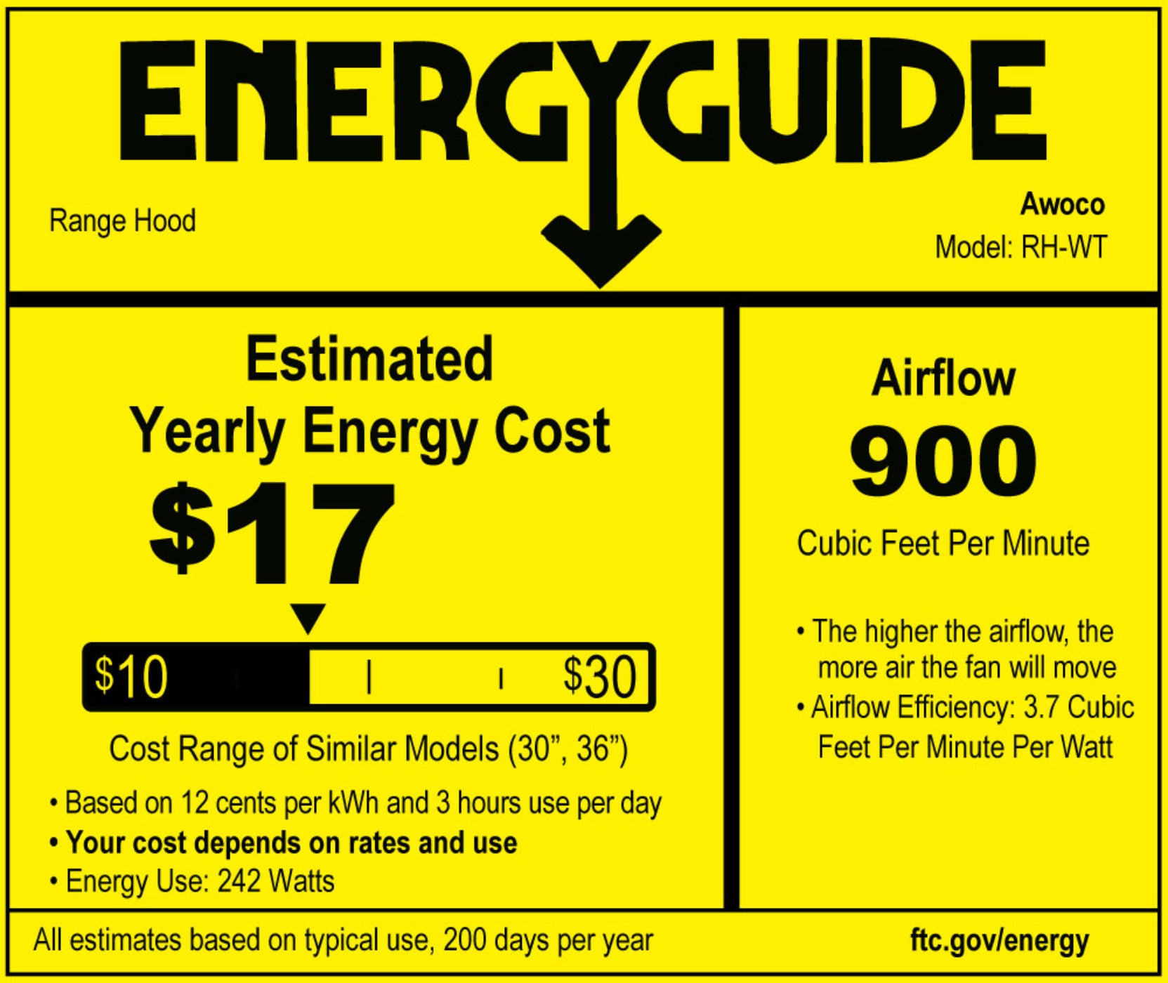 Awoco RH-WT Wall Mount Stainless Steel Range Hood, 4 Speeds, 6” Round Top Vent, 900CFM, 2 LED Lights, with Remote Control - RH-WT-30