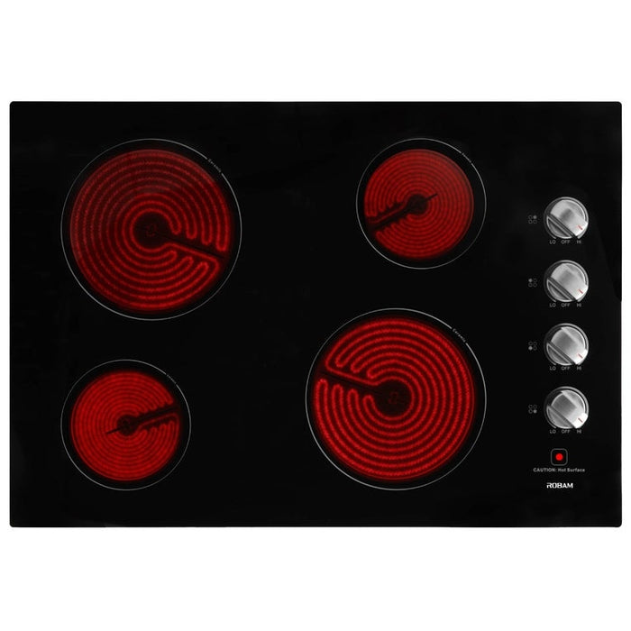 ROBAM 30-Inch Radiant Electric Ceramic Glass Cooktop in Black with 4 Elements including 2 Power Boil Elements - W412