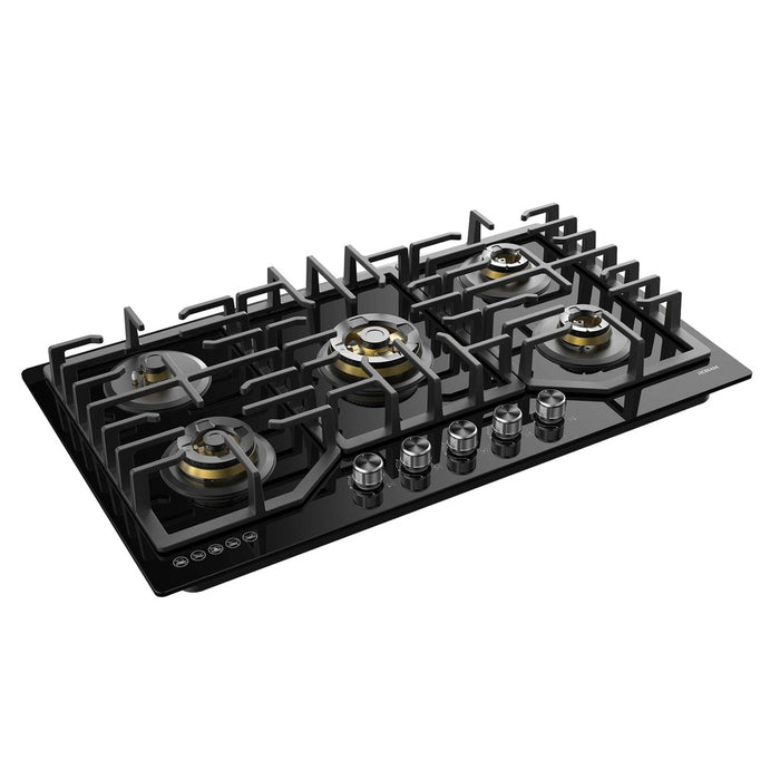 ROBAM 36-Inch 5-Burner Gas Cooktop with Brass Burners in Black - ZG9500B