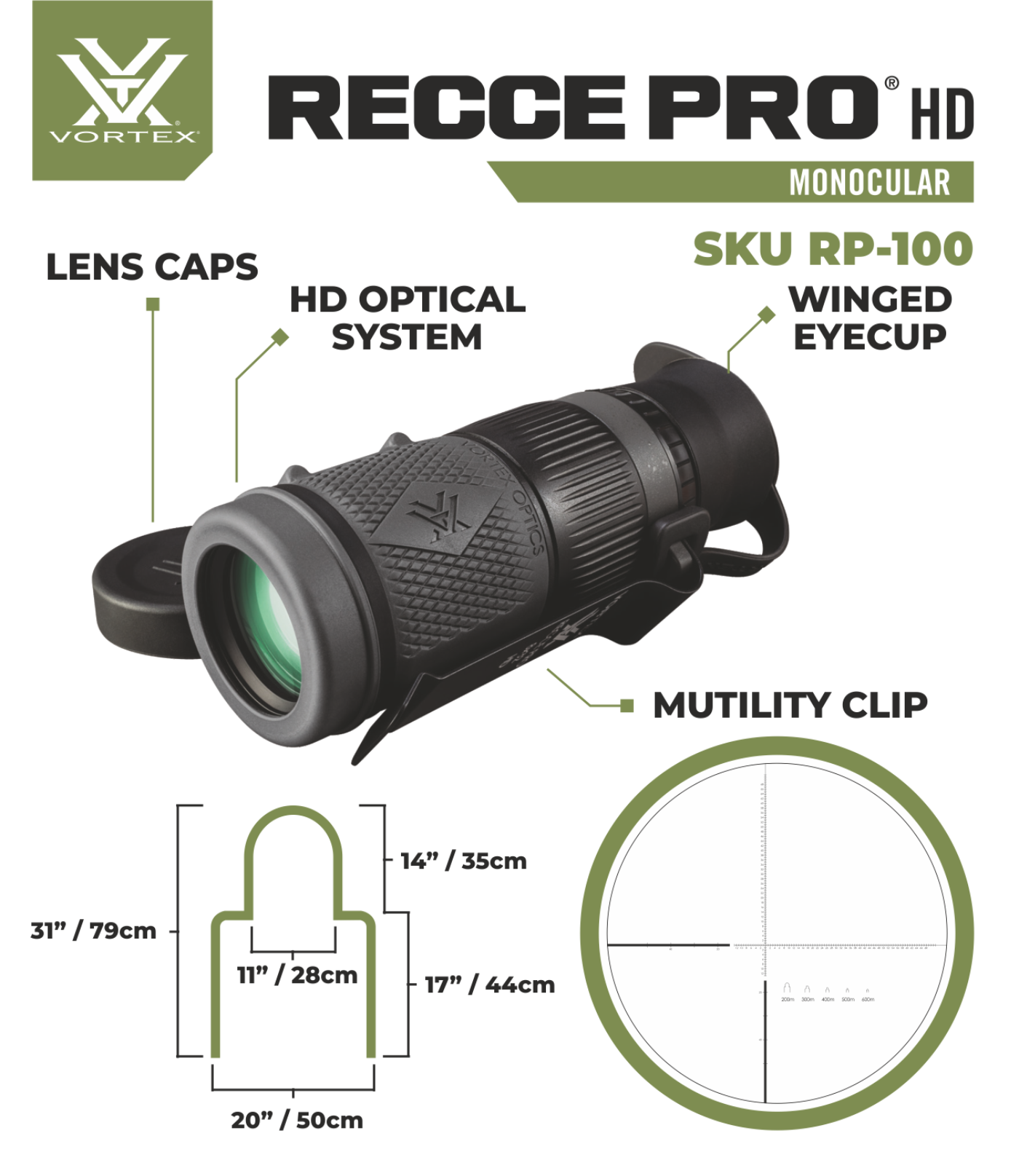 Vortex RECCE PRO HD 8x32 Ranging Ret Monocular with Free Hat Bundle - RP-100_Hat-CD