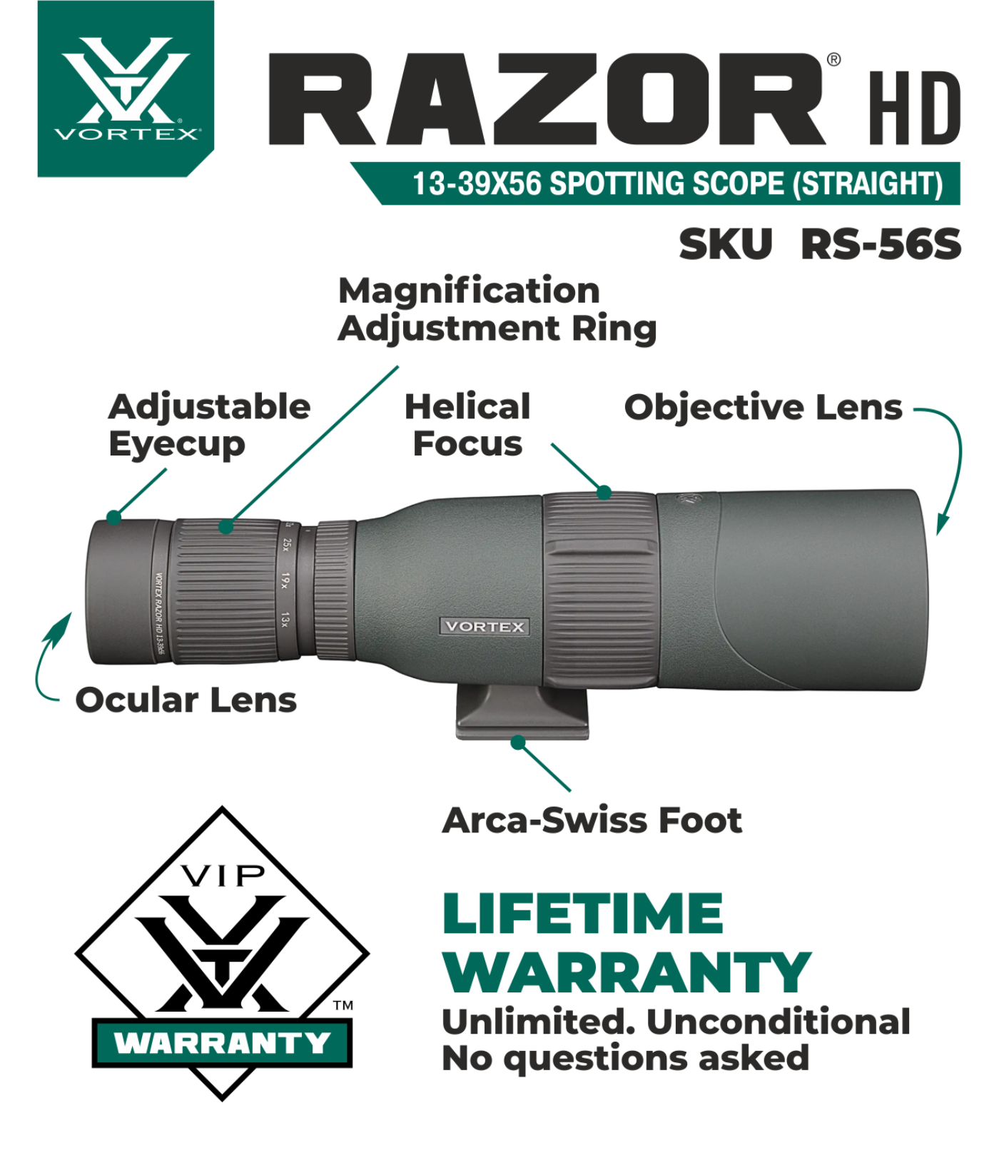 Vortex Optics Razor HD 13-39x56 Spotting Scope Straight RS-56S with Bundle - RS-56S