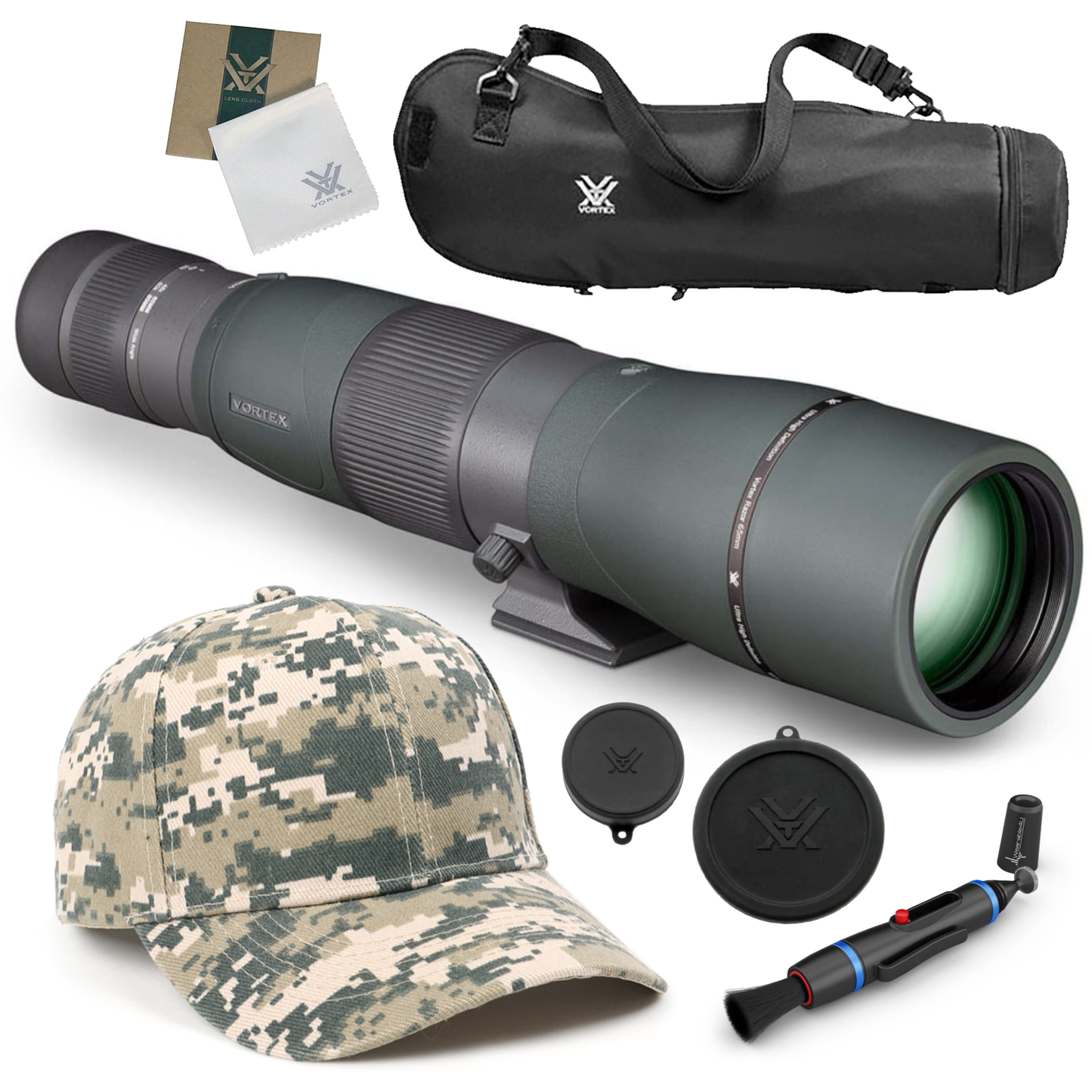 Vortex Optics Razor HD 22-48x65 (Straight) Spotting Scope with Free Hat and Wearable4U Bundle - RS-65S_Hat-CD_LCP