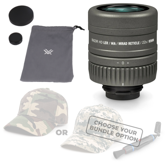 Vortex Optics Razor HD Reticle Eyepiece Ranging MRAD with Free Hat and Lens Cleaning Pen Bundle - RS-85REM_Hat-CD_LCP