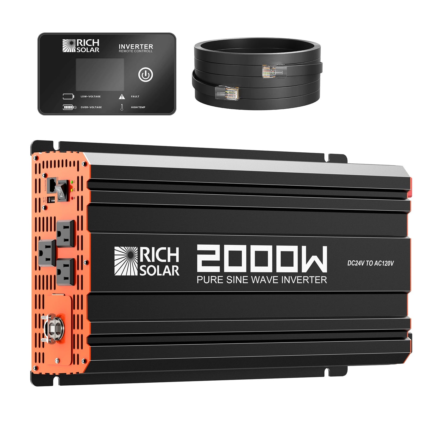 Rich Solar PURE MAX 2K | 2000 Watt (2kW) 24 Volt Industrial Pure Sine Wave Inverter | Premier 2000W 24V Off-Grid Inverter for RVs, Trailers, Campers, Vans, Trucks, Overlanders, Boats | #1 Ranked 24V Pure Sine Wave Inverter - RS-V2P24