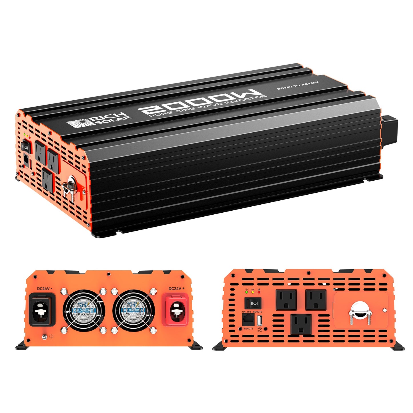 Rich Solar PURE MAX 2K | 2000 Watt (2kW) 24 Volt Industrial Pure Sine Wave Inverter | Premier 2000W 24V Off-Grid Inverter for RVs, Trailers, Campers, Vans, Trucks, Overlanders, Boats | #1 Ranked 24V Pure Sine Wave Inverter - RS-V2P24