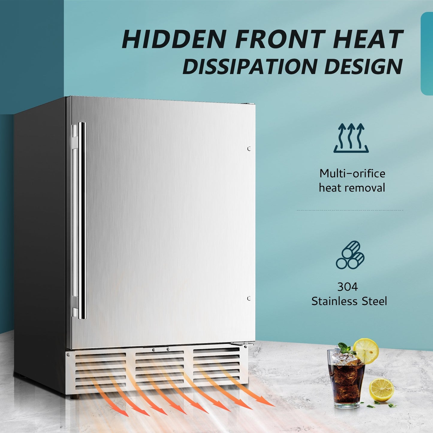EUHOMY Beverage Refrigerator Large capacity 24 Inch, Stainless Steel Door Wine Cooler - RU-05