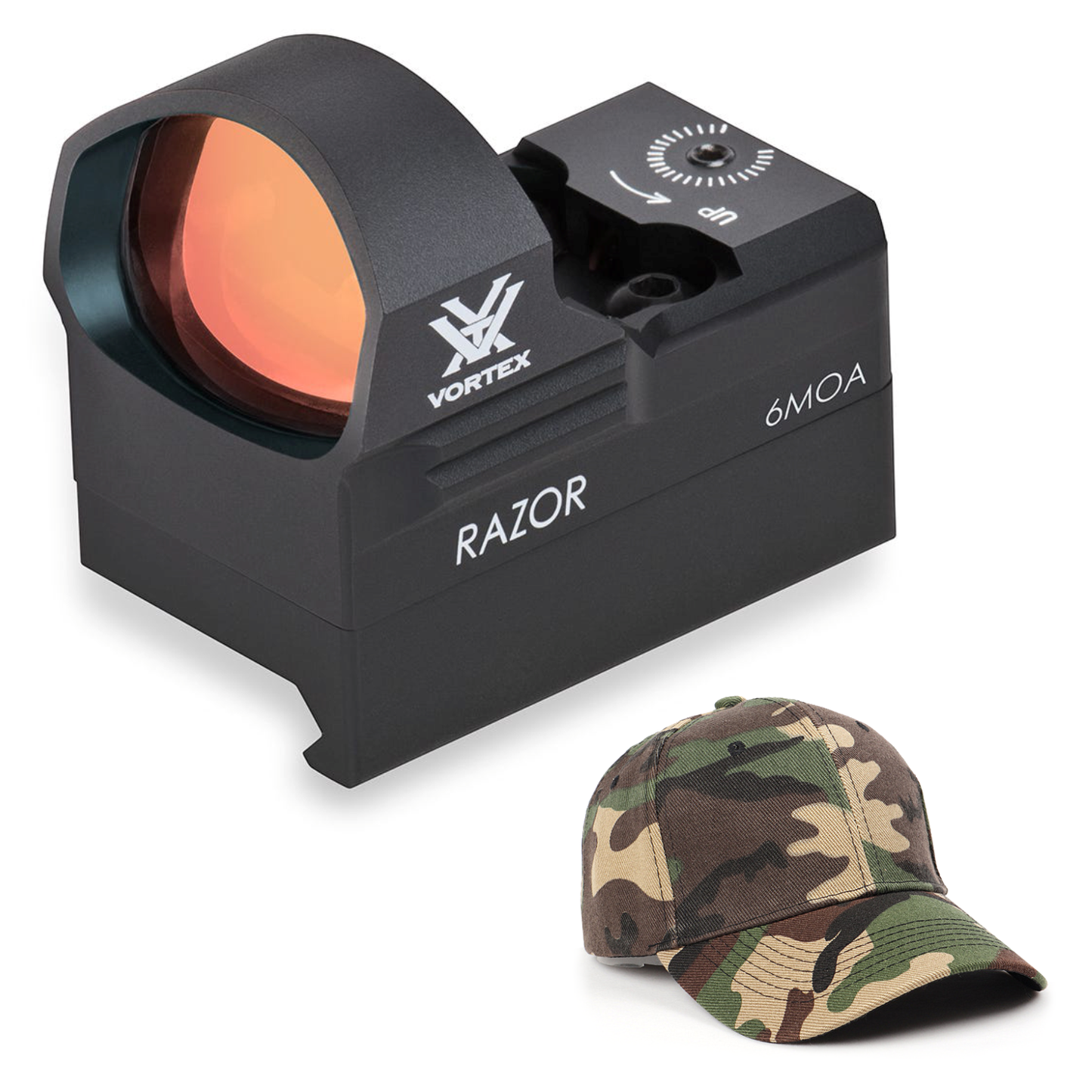 Vortex Optics Razor Red Dot Sight 6 MOA Dot with Wearable4U Bundle - RZR-2003_Hat-CF
