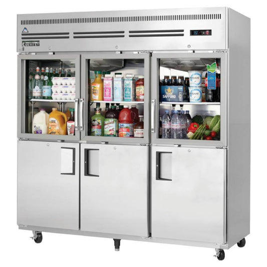 Everest Commercial 74" 3 Glass 3 Solid Door Reach-In Refrigerator 71 cu.ft. - EGSH6