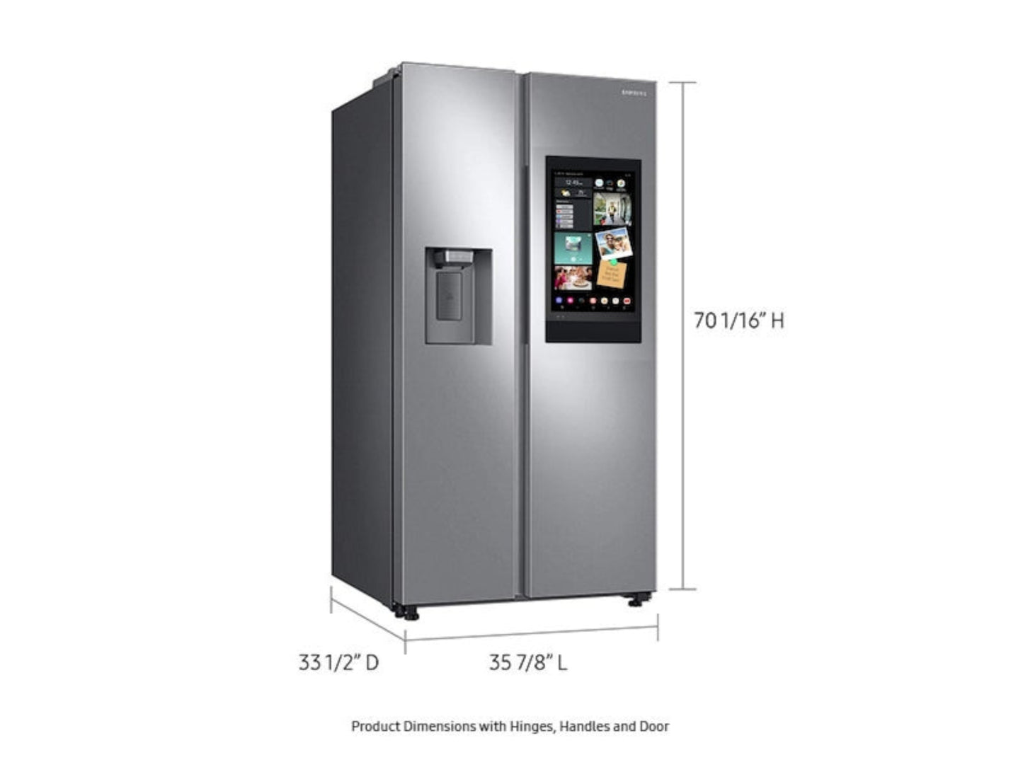 SAMSUNG 36" 26.7 cu. ft. Standard Depth Large Capacity Side-by-Side Refrigerator with Touch Screen Family Hub in Stainless Steel - RS27T5561SR/AA